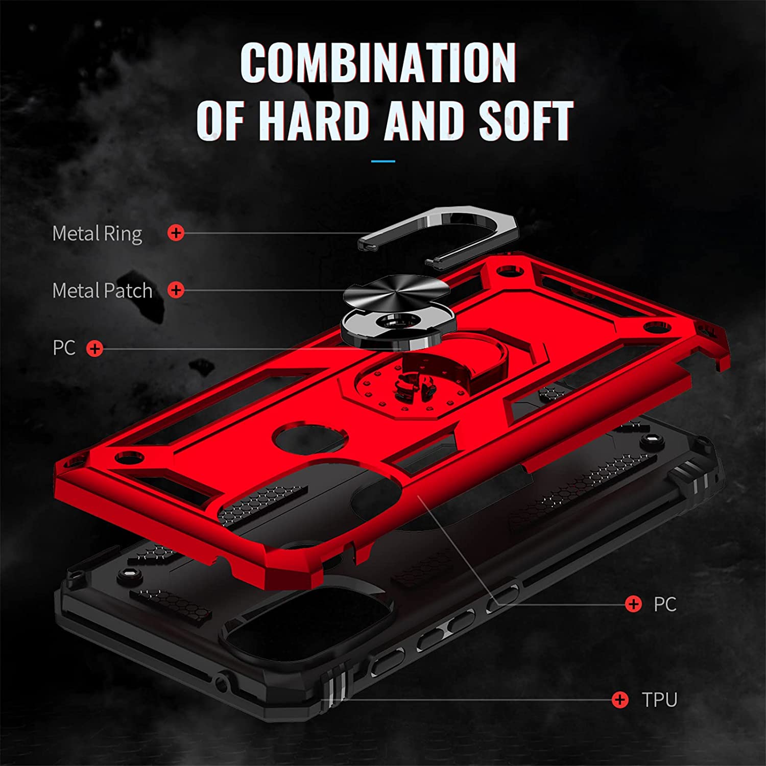 Protectores para celular  para Motorola  Moto G51 5G Funda reforzada con anillo v2 Rojo